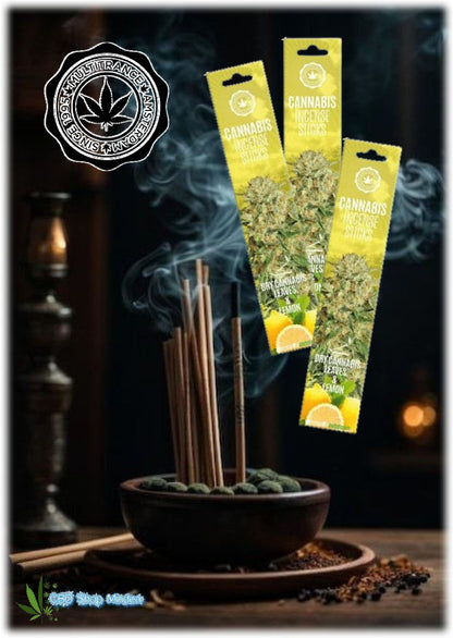 Cannabis-Räucherstäbchen, getrocknetes Cannabis & Zitrone